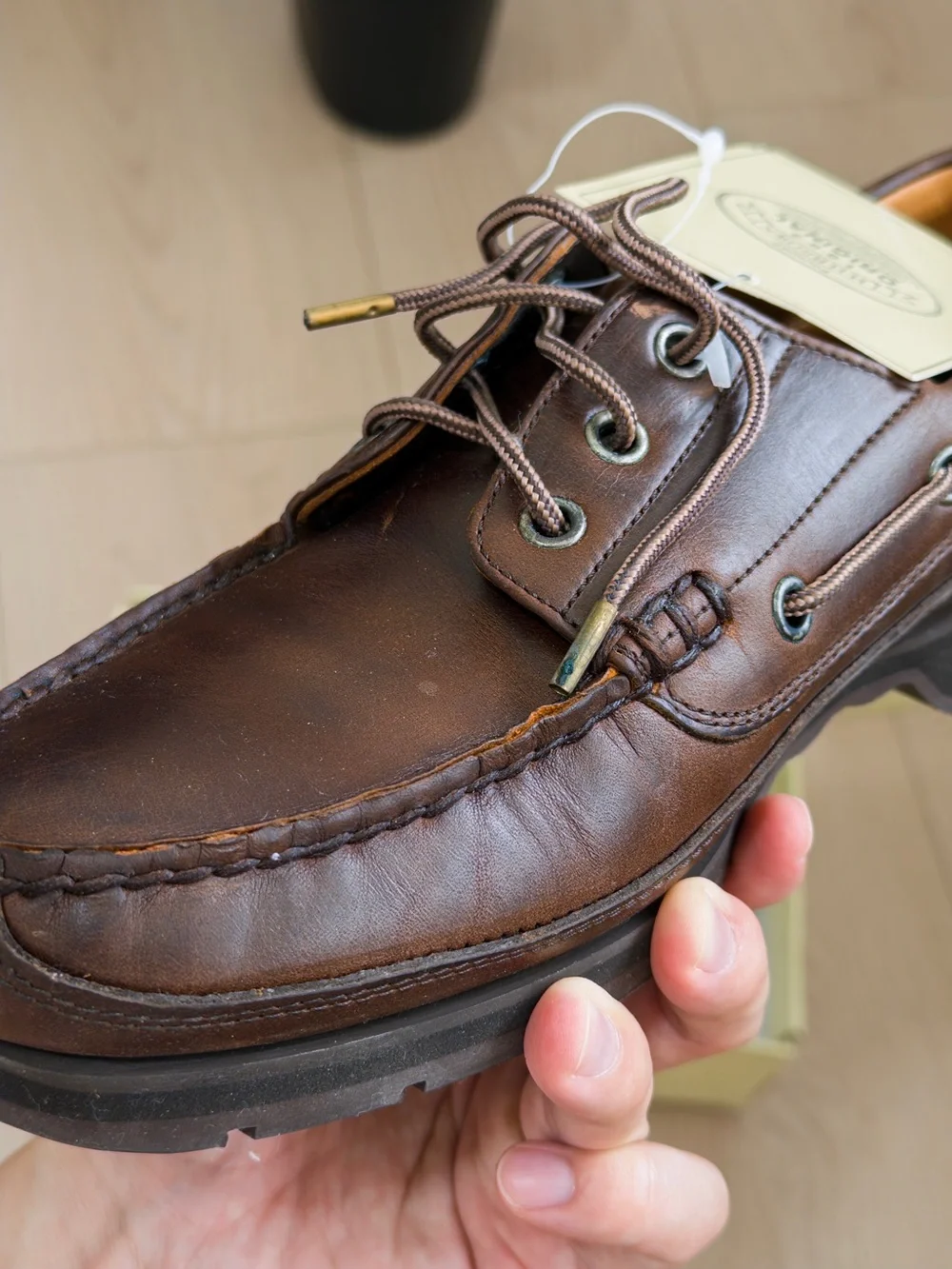 HhBrown handcrafted Leather Moc Toe Boat Shoes